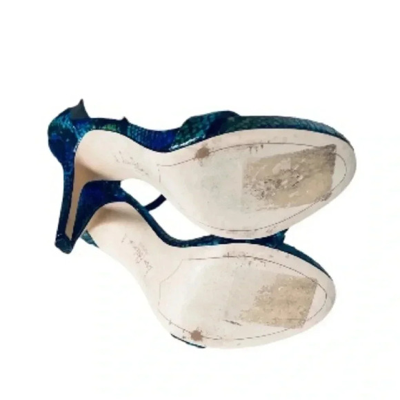 SAM EDELMAN | Eleanor Leather Snake Print Open Toe High Heels Stiletto Size 7.5M - Picture 7 of 7